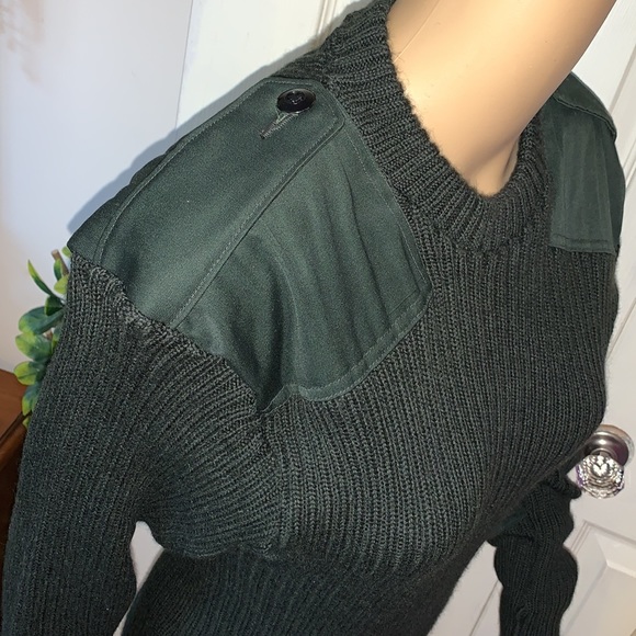 Vintage 80s 100% virgin wool green Combat crew neck sweater pullover unisex M - Picture 8 of 13